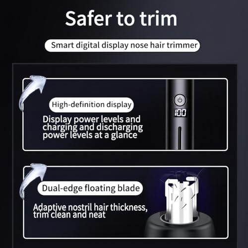Ear and Nose Hair Trimmer for Men Women with Detachable Head, Professional Painless USB Rechargeable Nose Hair Trimmer, Powerful Motor and Washable Blades, Lightweight Black (Black Single-Piece)