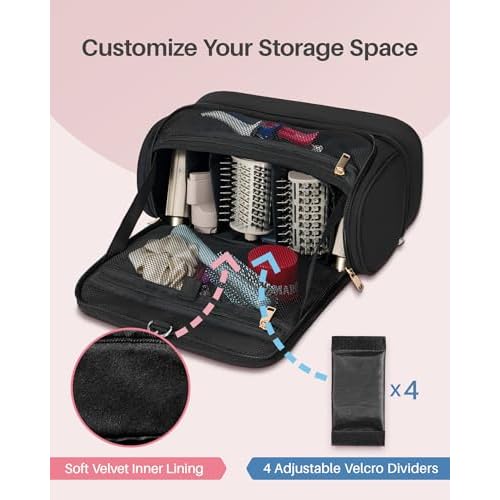 Hanging Hair Dryers Travel Case, Compatible with Dyson Airwrap and Shark FlexStyle, Water-Resistant Hair Tool Organizer Bag with Removable Divider, Makeup Cosmetic Bag, Gift for Women, Black
