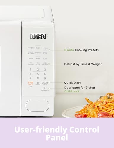 Countertop Microwave Oven 0.7 Cu.Ft 700W White - Modern Style, Child Lock