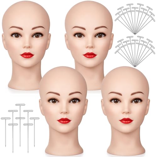 White Bald Mannequin Head for Wig Making & Display - 21 Inch, 4 Pack