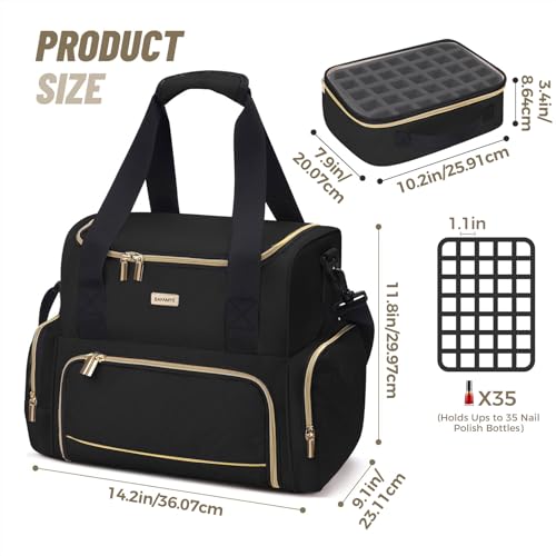 BAFAMYE Large Black Nail Polish Organizer & Lamp Case with Detachable Bags