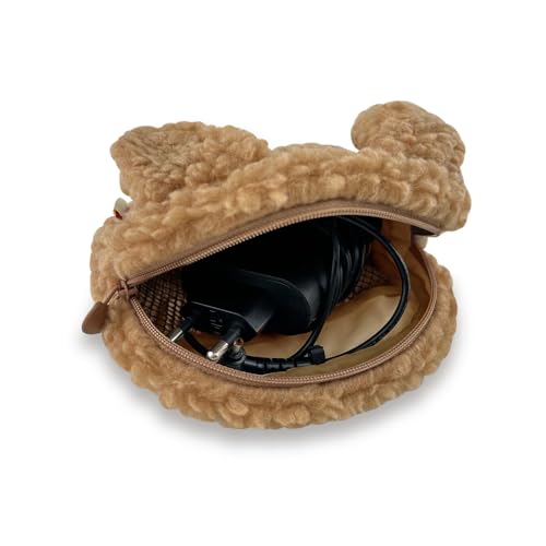 Cute Character Pouch with Carabiner - Mini Makeup & Accessory Organizer, Umahji Brown