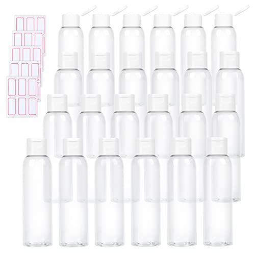 Trendbox 120ml/4oz Clear Plastic Empty Bottles with Flip Cap BPA-Free Travel Containers for Shampoo, Lotions, Liquid Body Soap and Massage Oils - 24 Pack