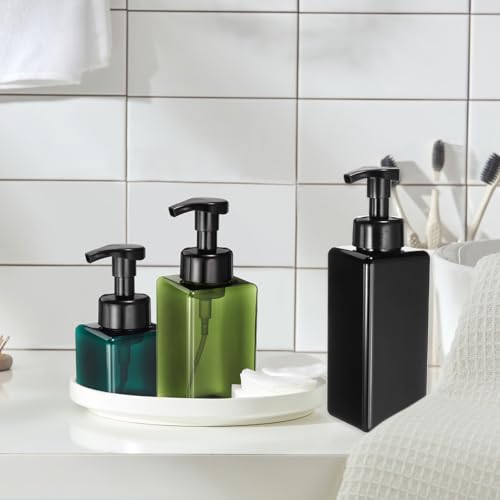 uxcell 3PCS Square Empty Foam Pump Bottle, 450ml Travel Foam Soap Dispenser Empty Refillable Plastic Pump Bottle for Lash Shampoo, Hand Soap, Facial Lotion(5.7", White)