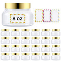 Gold Lid 8oz Plastic Container Set - Waterproof Labels for Body Scrubs & Cosmetics - 24 Pack