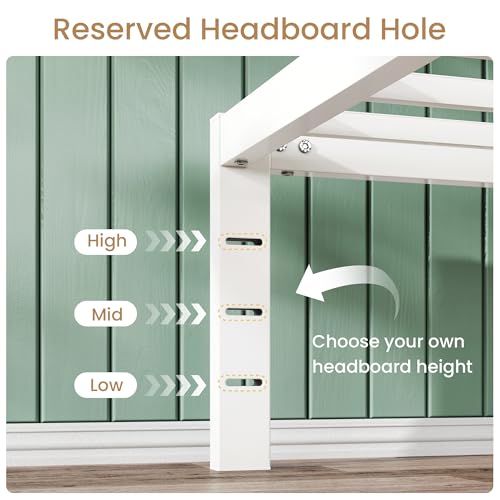 Full Metal Bed Frame with Rounded Legs - White, 14 Inch Height, 12 Inch Storage
