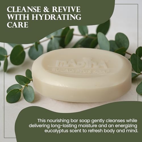 Madina Eucalyptus Soap Bar ? Moisturizing, Invigorating, 100% Vegetable-Based, Cocoa Butter, Kava Kava Extract, Gentle Cleanser for Face & Body, 6 Pack (3.5 oz Each)