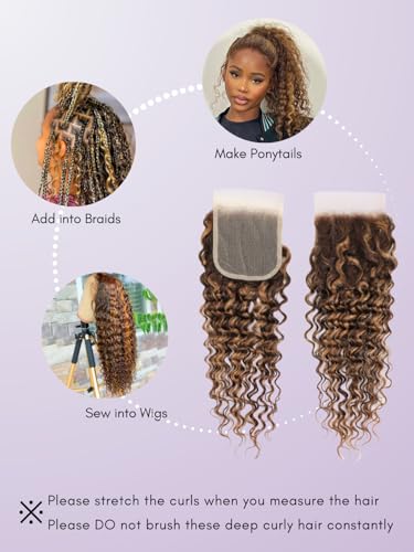 Honey Blonde Deep Wave Closure 12 Inch Human Hair 4x4 HD Lace Pre Plucked Ombre Brown