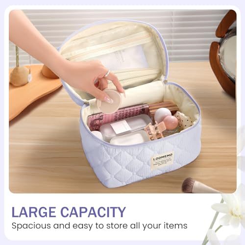 Makeup Bag 3 PCS Cosmetic Bags for Women, Quilted Travel Make up Bag Set Cute Cotton Toiletry Bag Organizer Pouch for Purse, Purple