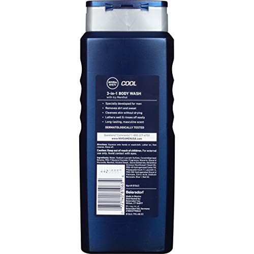 Men's 3-in-1 Energy Body Wash with Mint & Cedarwood - Paraben Free, Vegan, 16.9 Fl Oz (Pack of 3)