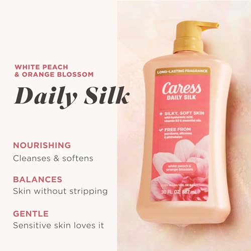 Caress Daily Silk Body Wash Pack of 4 30 fl oz - White Peach & Orange Blossom