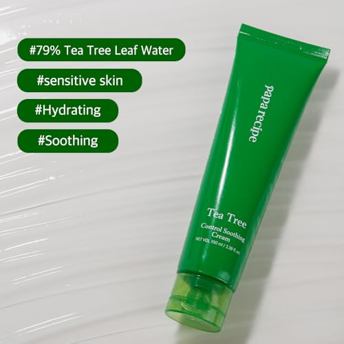 Papa Recipe Tea Tree Control Soothing Cream(3.38fl oz/100ml) - Soothing & Hydrating Face Moisturizer Cream for Dry Skin, Oil Water Balance Care, Sensitive, Acne-Prone Skin Friendly, Korean Face Cream