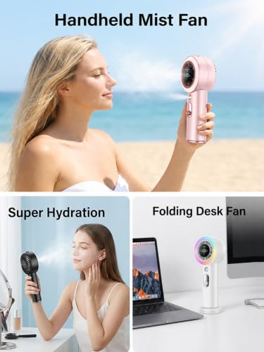 Portable Mist Fan with Ice Cooling & 26,000 RPM Turbo Airflow, 40ml Water Tank & 5000mAh Battery for Travel & Outdoors