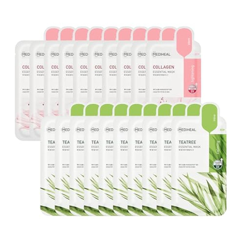 Mediheal Official Collagen & Tea Tree Sheet Mask 20 Sheets Set - Firming and Soothing Duo