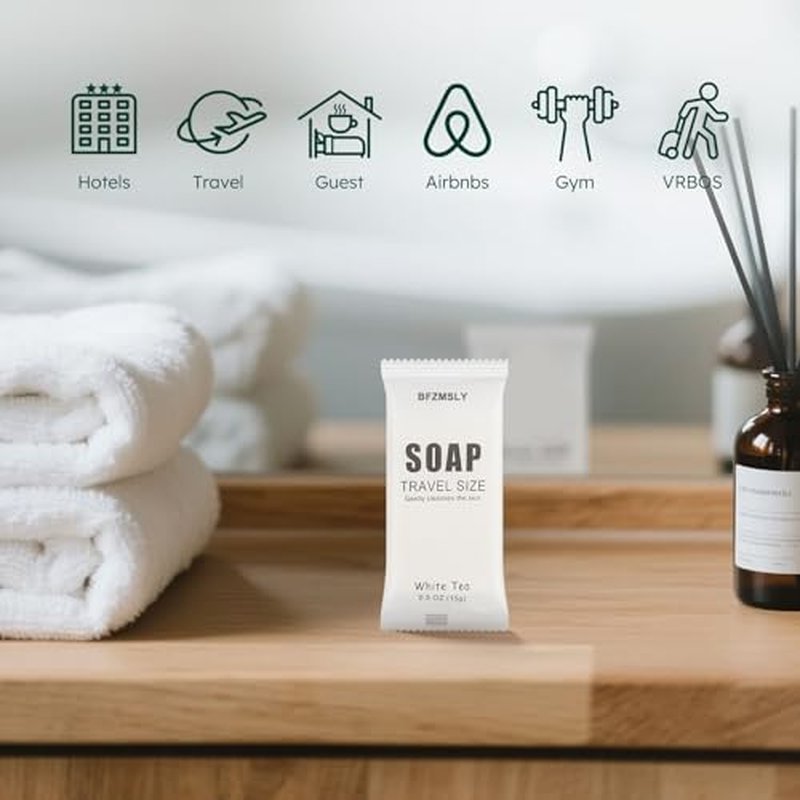 300 Pack Bulk Wrapped Hotel Bar Soap, 0.5 oz (15g), White Tea Scent ? Mini Guest Soaps for Hotels, Airbnb, Vacation Rentals, Travel Toiletries, Individually Wrapped
