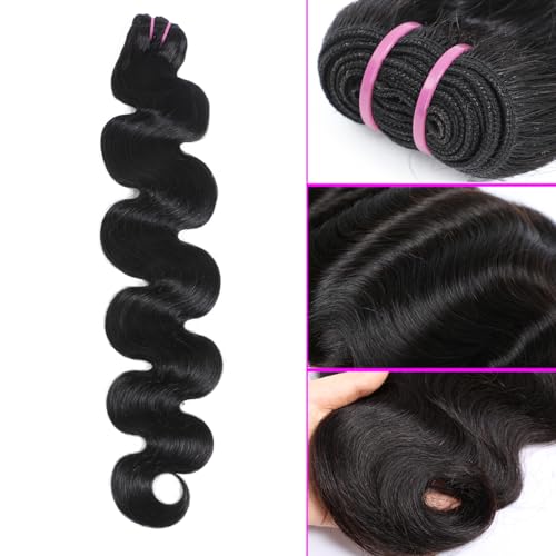 Black 28 Inch Raw Human Hair Body Wave Bundles - Virgin Indian Silky Soft Tangle-Free