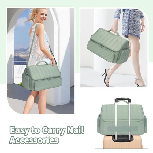 Nail Polish & Manicure Supplies Organizer Bag - Green, Holds 43-65 Bottles
