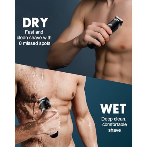 Electric Body Hair Trimmer for Men - Pubic Shaver with Ceramic Blades (No Nicks) - Mens Wireless Ball Shaver, Waterproof Wet/Dry Electric Razor, USB Recharge Dock