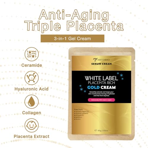 White Label Placenta Rich Gold Gel Cream 60g Hydrating Moisturizer for Face & Sensitive Areas