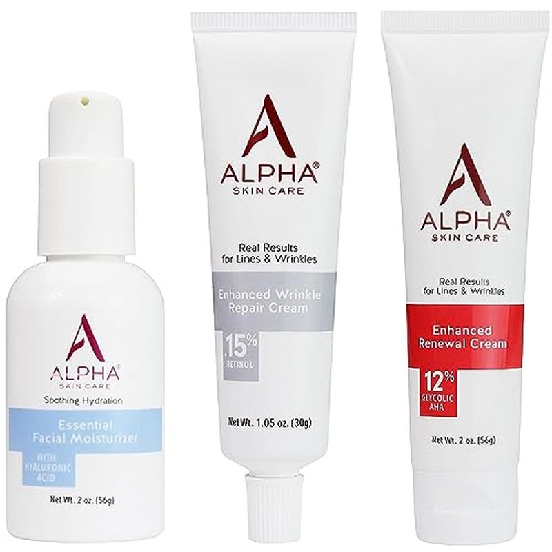 Alpha Enhanced Renewal 2oz and Enhanced Wrinkle Repair 1.05oz and Essential Facial Moisturizer with Acid 2oz