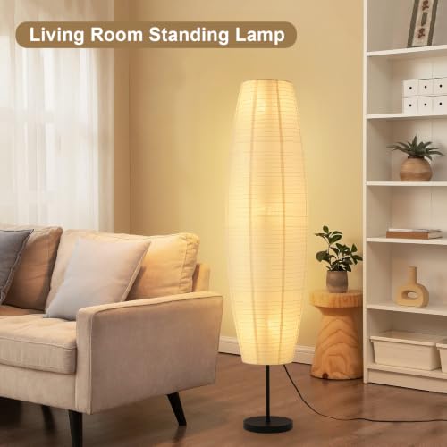 Off-White Paper Floor Lamp with 3 Lights - Black & White Variation