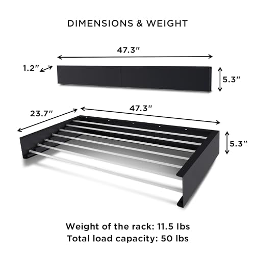White 47-Inch Heavy-Duty Wall-Mounted Retractable Laundry Drying Rack - 70lbs Capacity
