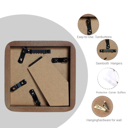Wooden 4x4 Picture Frame with Mat - Walnut Rounded Corner Photo Frame for Wall or Tabletop Display