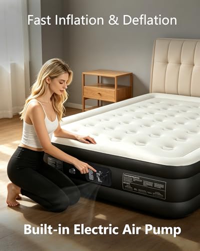 Queen Air Mattress with Built-In Pump - 18" Height, Supports 800 lbs, Black - Variation of Black / Queen