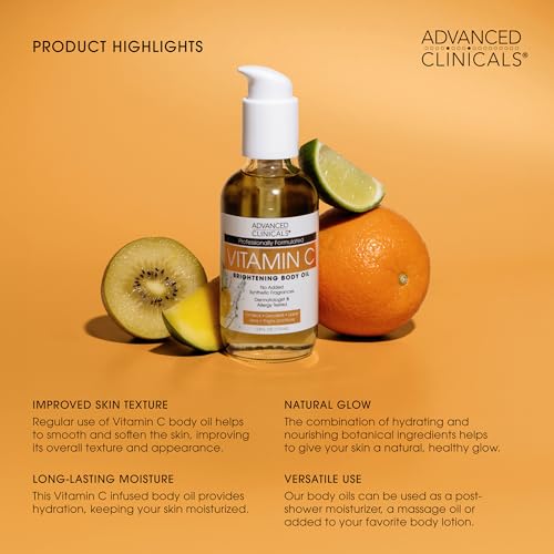 Vitamin C Body Oil - 12 Fl Oz Brightening Moisturizer for Radiance - Advanced Clinicals