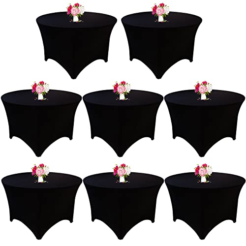 JALANCY 60 Inch Black 8 Pack Spandex Round Tablecloth - Washable & Wrinkle-Resistant