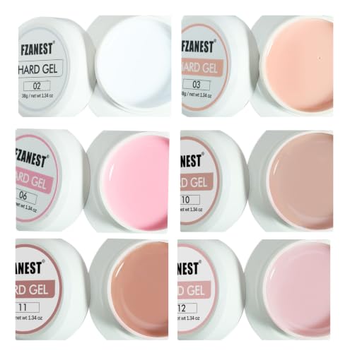 FZANEST Builder Gel in Jar 38g (6pcs) HEMA/TPO-Free UV/LED Soak-Off - Multicolor