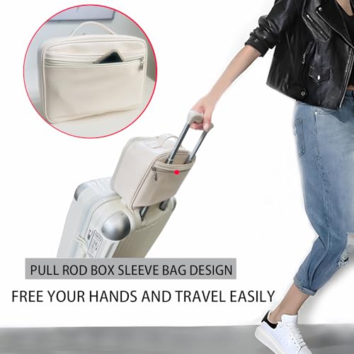 MKPCW Multifunctional Travel Makeup Bag Cosmetic Organizer with Removable Dividers, Brush Holder & Luggage Strap ? Waterproof Large Capacity Toiletry Pouch for Women, Gym, Daily Use (White)