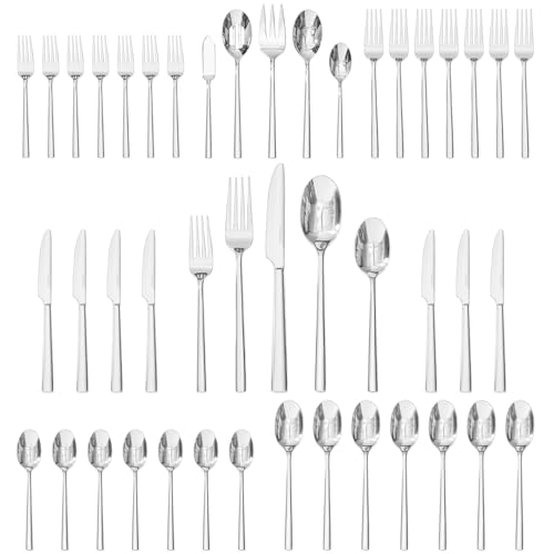 45-Piece Silverware Set with Serving Utensils - Forged Flatware Cutlery, Silver Variation