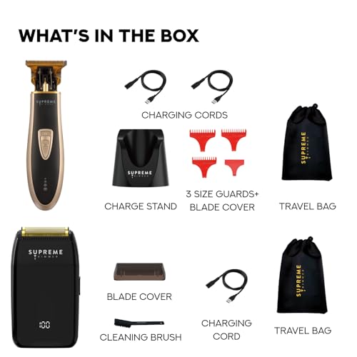 Supreme Trimmer 2-in-1 Crunch Lite Foil Shaver & T-Shaper Trimmer | ST5210 Beard Trimmer & STF600 Electric Razor | Travel Hair Trimmer Set | Black & Gold