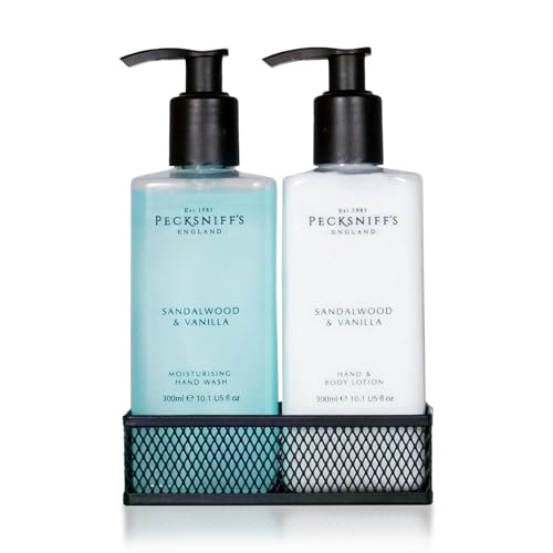 Pecksniff's Kitchen Soap Dispenser Set with Black Metal Mesh Caddy - Sandalwood & Vanilla
