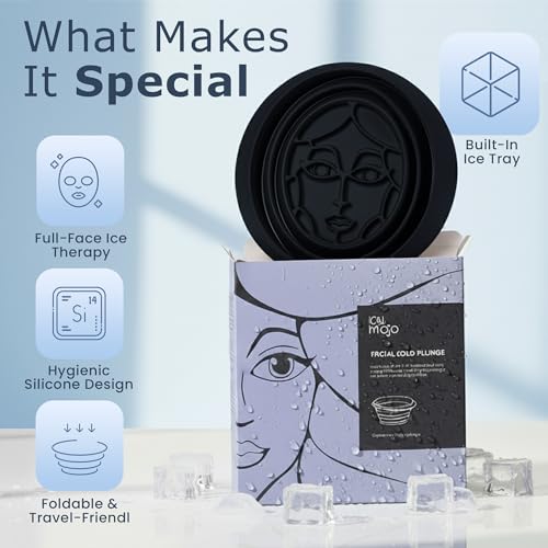 Facial Cold Plunge¢â | Collapsible Silicone Ice Facial Bowl with Built-In Ice Tray | Portable Face Ice Bath for Skin Tightening, Puffiness, Acne Relief & Glow (Soft Pink) (Dark Blue)