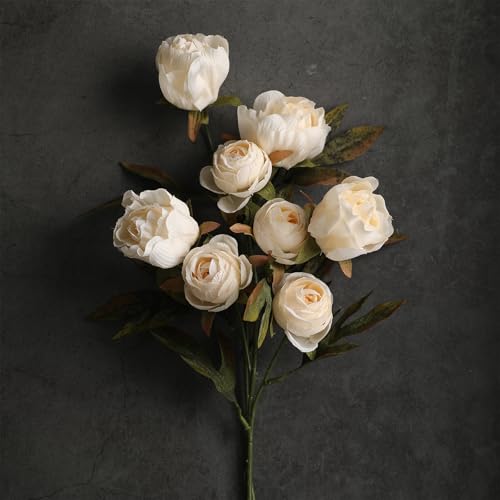Artificial Peony Flowers Set - Faux Silk Blooms for Vase, 12 Stems, Light Variation