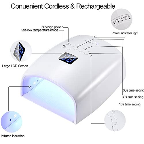 Pink Cordless UV LED Nail Lamp - Rechargeable Manicure Dryer with Smart Sensor