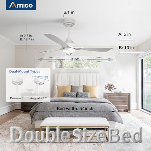 52 Inch Ceiling Fan with Lights and Remote Control - White / 3CCT Variations