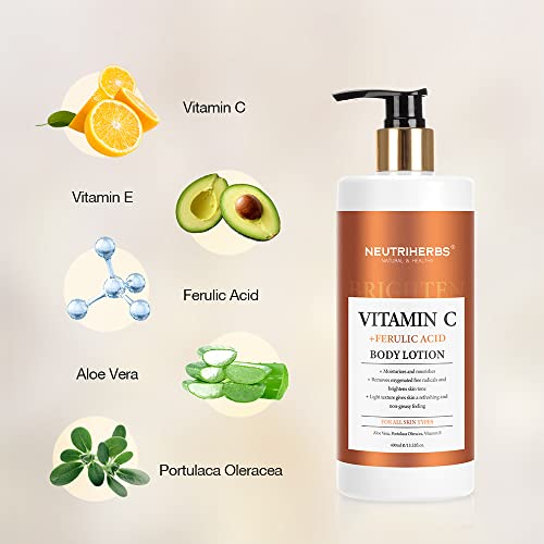 Vitamin C & Ferulic Acid Body Lotion for Dry Skin - 400ml Nourishing Moisturizer