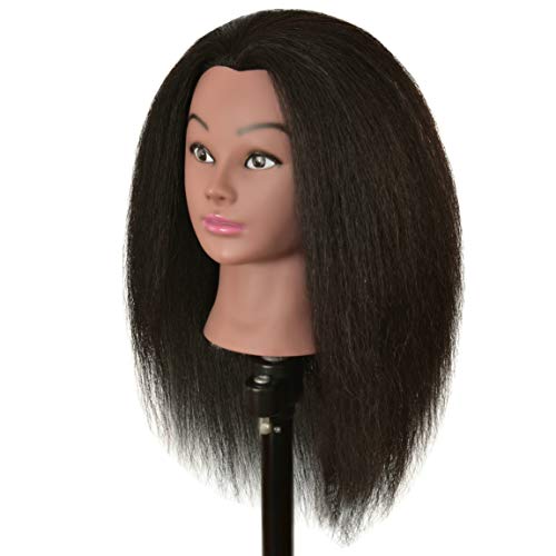 Human Hair Mannequin Head with Stand for Hairdressing Practice - Black Variation