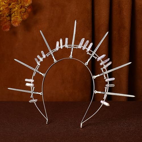 Silver Sword Headband - Gothic Halo Crown for Cosplay & Medieval Costumes