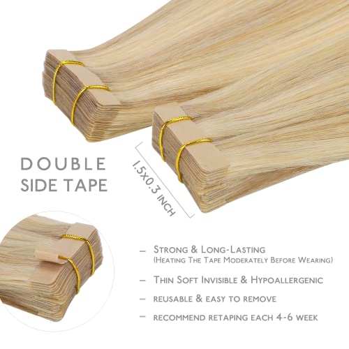 Light Blonde Highlighted Golden Blonde Remy Tape-in Hair Extensions 20pcs 14 Inch