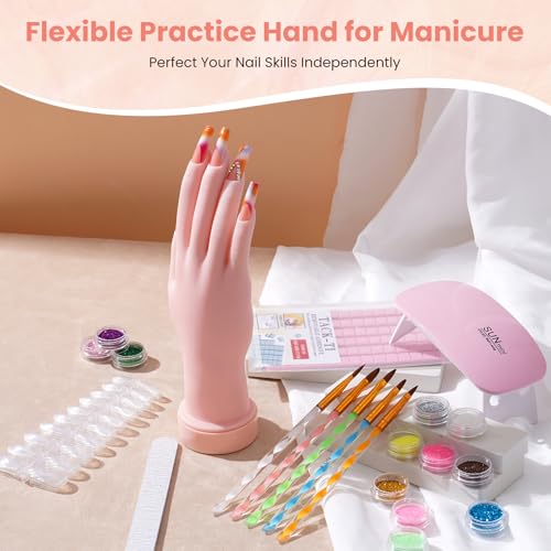 Pink Nail Kit for Beginners with Practice Hand & Storage Gift Bag