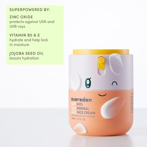 Evereden Kids Face Cream, 1.7 oz. | Fragrance-Free and Kids Face Lotion with SPF 20 | Clean and Non-Toxic Face Moisturizer | Multi-Vitamin Skin Care | FSA Eligible