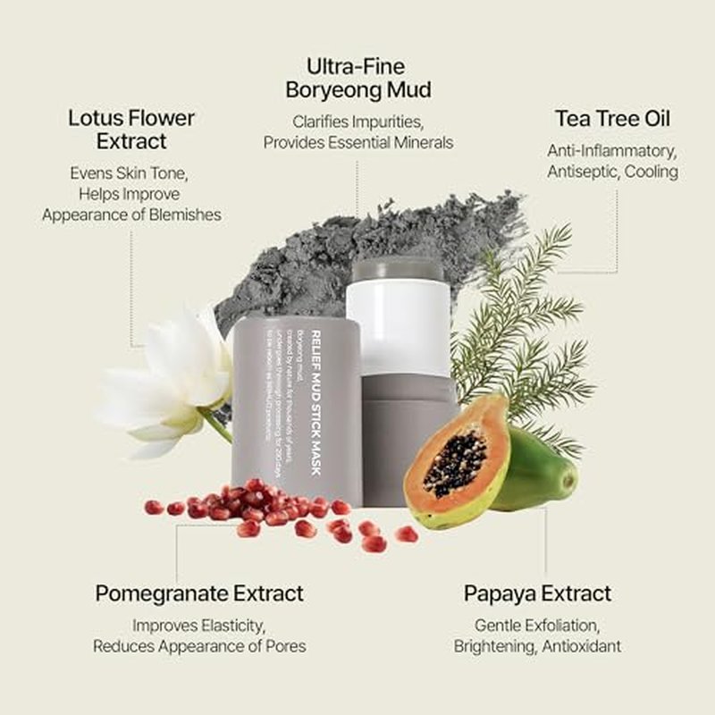 BRMUD Relief Mud Stick Mask | ATEEZ Pick- 3-Minute Pore Mask Skincare w/Boryeong Mud, Tea Tree Oil & PHA ? Absorbs Oil, Decongests Pore & Smooths Skin ? Korean Clay Stick Mask (1.05 oz)