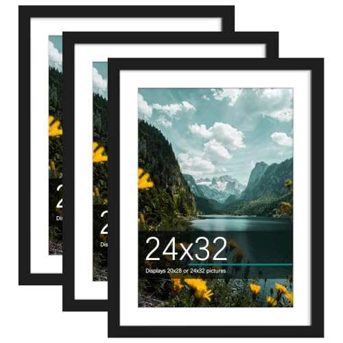 Picrit 24x32 Black Poster Frame 3 Pack - Wall Mountable Art Frames for Photos