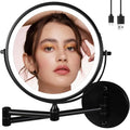 9" Large Black Wall Mount Magnifying Mirror With Light, TUSHENGTU 3000mAh Rechargeable Lighted Makeup Vanity Mirror Wall Mounted Swing Arm,10X/1X Magnifying Vanity Mirror for Bathroom 360¡ÆDouble Sided