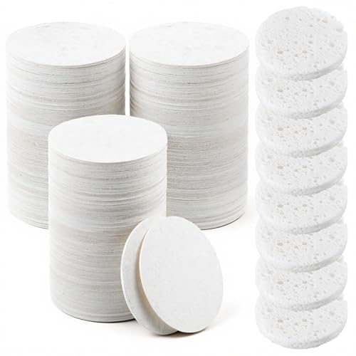 SHENLIU 300pcs Compressed Facial Sponges, White Disposable Round Soft Face Exfoliating Pads for Washing Face Cleansing Exfoliating Esthetician Makeup Removal Travel