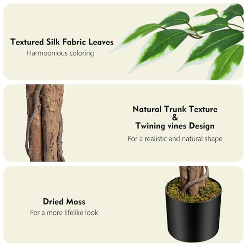 7ft Large Artificial Ficus Tree with Curved Trunk - Indoor Faux Plant, Green, Variation of THIS listing